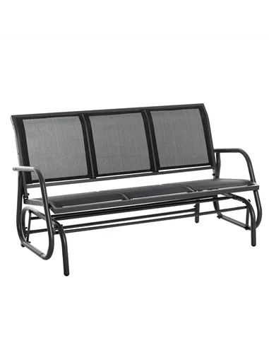 Outsunny 3-Seat Glider Rocking Chair for 3 People Garden Bench Patio Furniture Metal Frame, Black