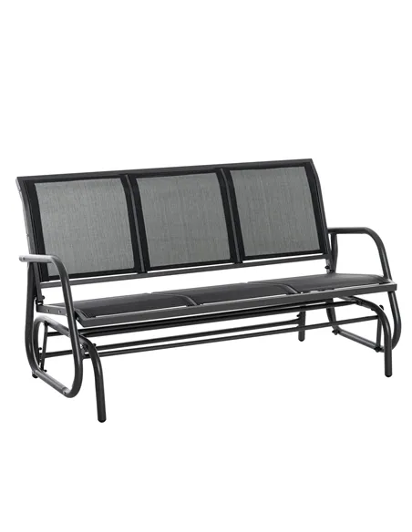 Outsunny 3-Seat Glider Rocking Chair for 3 People Garden Bench Patio Furniture Metal Frame, Black