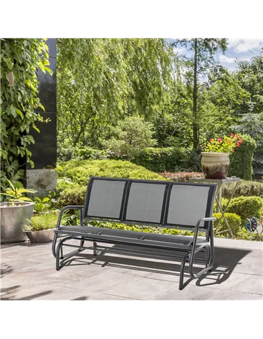 Outsunny 3-Seat Glider Rocking Chair for 3 People Garden Bench Patio Furniture Metal Frame, Black