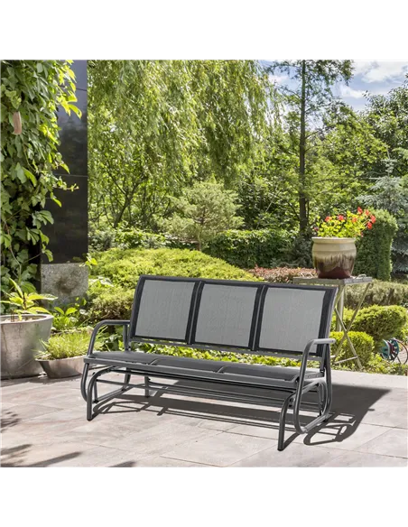 Outsunny 3-Seat Glider Rocking Chair for 3 People Garden Bench Patio Furniture Metal Frame, Black