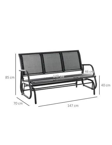 Outsunny 3-Seat Glider Rocking Chair for 3 People Garden Bench Patio Furniture Metal Frame, Black