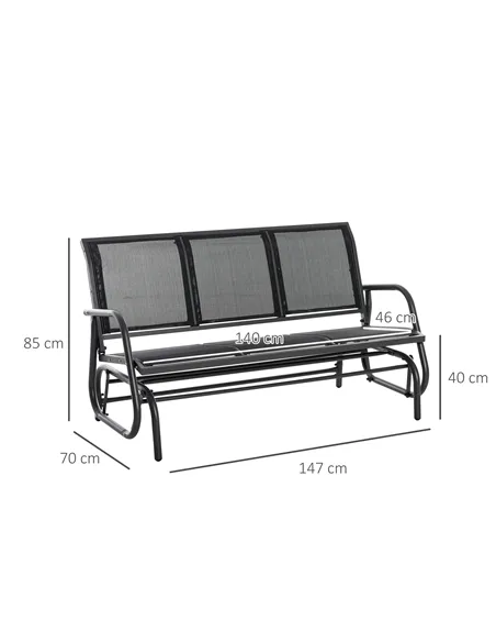 Outsunny 3-Seat Glider Rocking Chair for 3 People Garden Bench Patio Furniture Metal Frame, Black