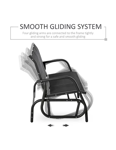 Outsunny 3-Seat Glider Rocking Chair for 3 People Garden Bench Patio Furniture Metal Frame, Black