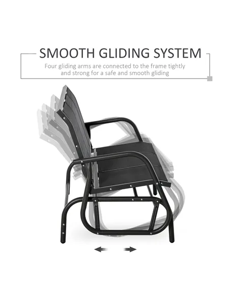 Outsunny 3-Seat Glider Rocking Chair for 3 People Garden Bench Patio Furniture Metal Frame, Black