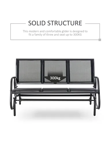 Outsunny 3-Seat Glider Rocking Chair for 3 People Garden Bench Patio Furniture Metal Frame, Black