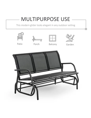 Outsunny 3-Seat Glider Rocking Chair for 3 People Garden Bench Patio Furniture Metal Frame, Black