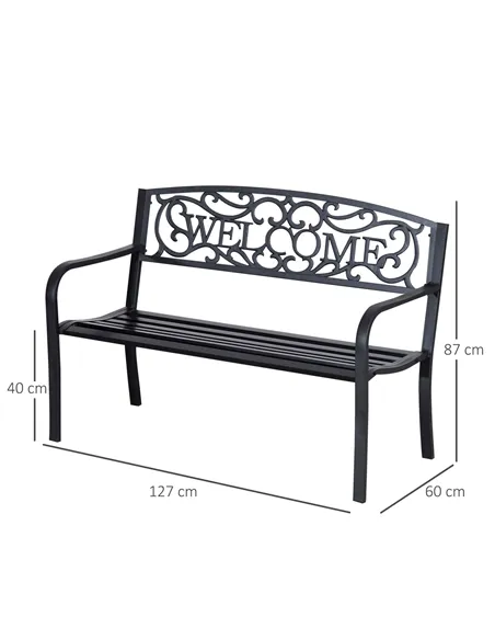 Outsunny 126Lx60Wx85H cm Steel Bench-Black