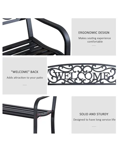 Outsunny 126Lx60Wx85H cm Steel Bench-Black