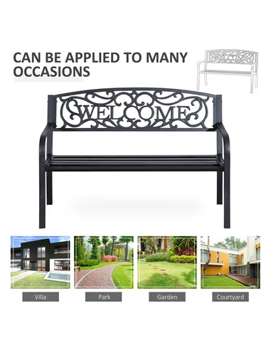 Outsunny 126Lx60Wx85H cm Steel Bench-Black
