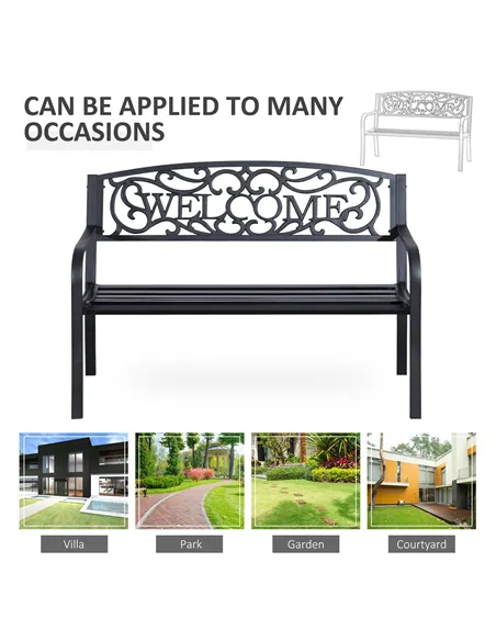 Outsunny 126Lx60Wx85H cm Steel Bench-Black