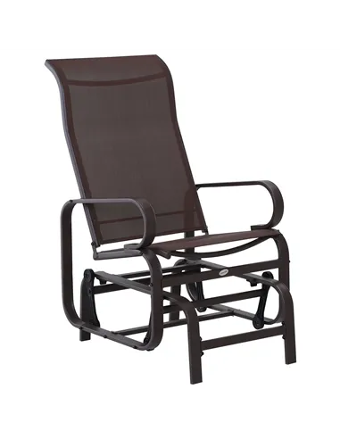 Outsunny Outdoor Gliding Rocking Chair with Sturdy Metal Frame Garden Comfortable Swing Chair, Brown