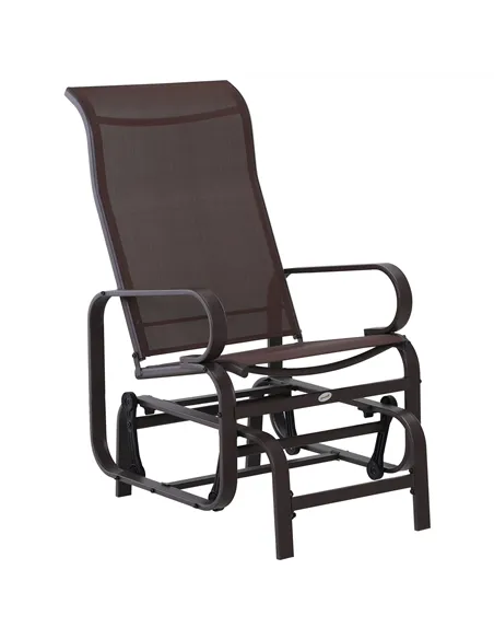Outsunny Outdoor Gliding Rocking Chair with Sturdy Metal Frame Garden Comfortable Swing Chair, Brown
