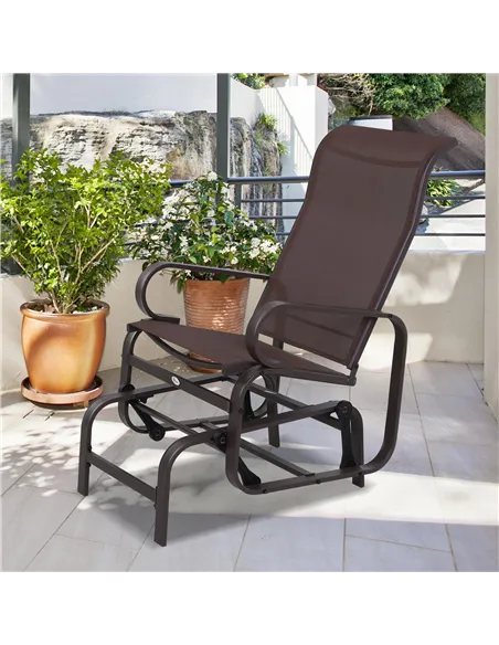 Outsunny Outdoor Gliding Rocking Chair with Sturdy Metal Frame Garden Comfortable Swing Chair, Brown