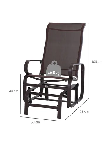 Outsunny Outdoor Gliding Rocking Chair with Sturdy Metal Frame Garden Comfortable Swing Chair, Brown