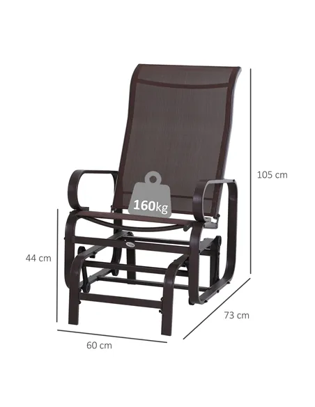 Outsunny Outdoor Gliding Rocking Chair with Sturdy Metal Frame Garden Comfortable Swing Chair, Brown