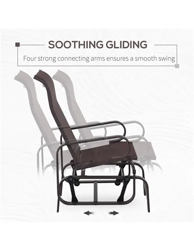 Outsunny Outdoor Gliding Rocking Chair with Sturdy Metal Frame Garden Comfortable Swing Chair, Brown