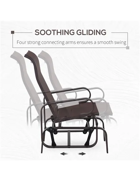 Outsunny Outdoor Gliding Rocking Chair with Sturdy Metal Frame Garden Comfortable Swing Chair, Brown