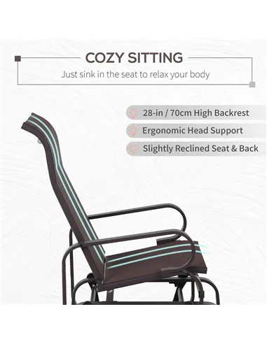 Outsunny Outdoor Gliding Rocking Chair with Sturdy Metal Frame Garden Comfortable Swing Chair, Brown