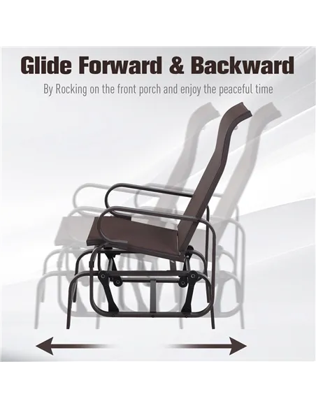 Outsunny Outdoor Gliding Rocking Chair with Sturdy Metal Frame Garden Comfortable Swing Chair, Brown