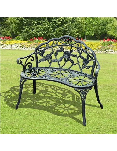 Outsunny Cast Aluminum Garden Bench-Antique Green