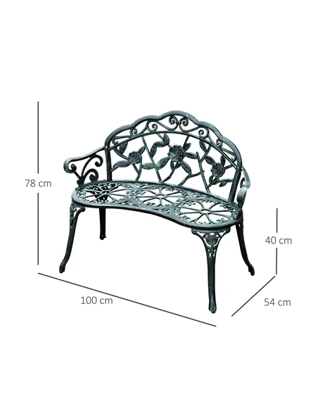 Outsunny Cast Aluminum Garden Bench-Antique Green