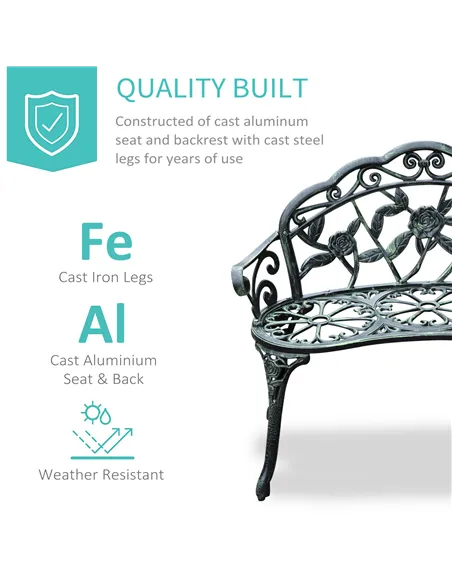 Outsunny Cast Aluminum Garden Bench-Antique Green