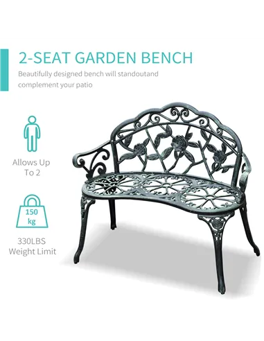 Outsunny Cast Aluminum Garden Bench-Antique Green