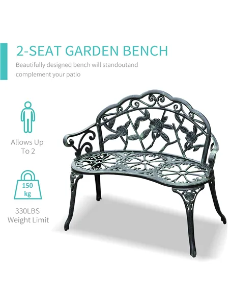 Outsunny Cast Aluminum Garden Bench-Antique Green