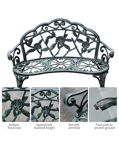 Outsunny Cast Aluminum Garden Bench-Antique Green