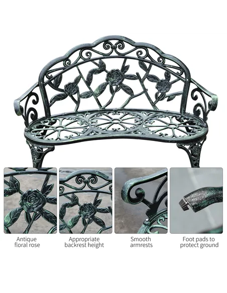 Outsunny Cast Aluminum Garden Bench-Antique Green