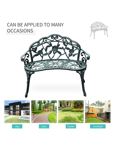 Outsunny Cast Aluminum Garden Bench-Antique Green