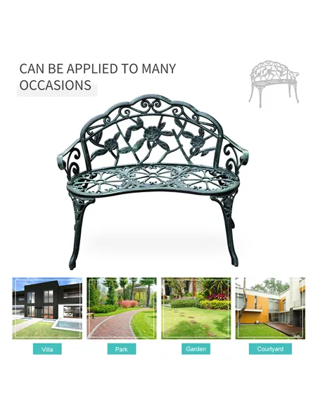 Outsunny Cast Aluminum Garden Bench-Antique Green