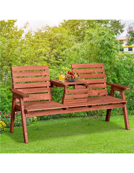 Outsunny Fir Wood Convertible 2 to 3 Seater Outdoor Garden Bench Wood Tone