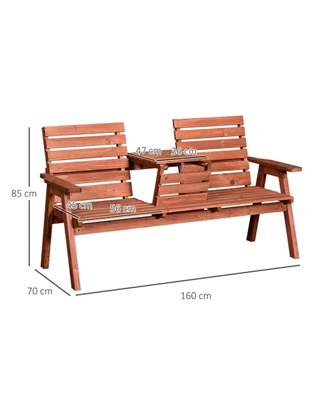 Outsunny Fir Wood Convertible 2 to 3 Seater Outdoor Garden Bench Wood Tone