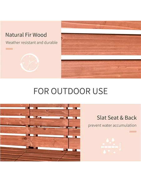 Outsunny Fir Wood Convertible 2 to 3 Seater Outdoor Garden Bench Wood Tone