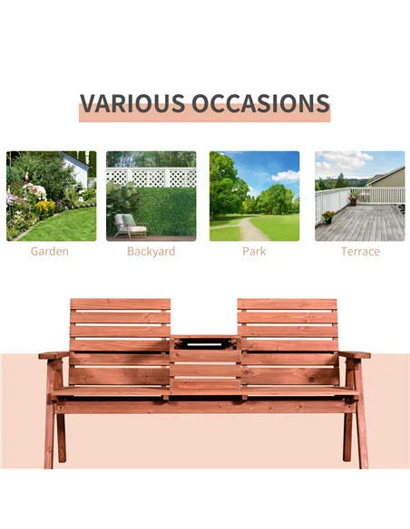Outsunny Fir Wood Convertible 2 to 3 Seater Outdoor Garden Bench Wood Tone