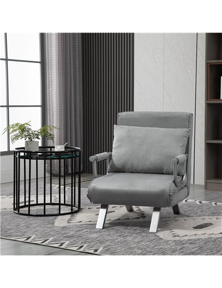 HOMCOM Suedette Adjustable Back Futon Sofa Chair - Grey