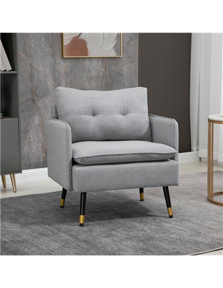 HOMCOM Modern Accent Chair, Upholstered Button Tufted Occasional Chair for Living Room and Bedroom, Grey