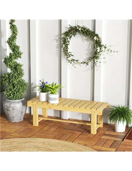 Outsunny 1 Piece 2-seater Outdoor Indoor Wooden Garden Bench Fir Patio Loveseat, 110L x 38W x 35Hcm, Natural