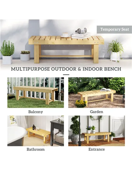 Outsunny 1 Piece 2-seater Outdoor Indoor Wooden Garden Bench Fir Patio Loveseat, 110L x 38W x 35Hcm, Natural