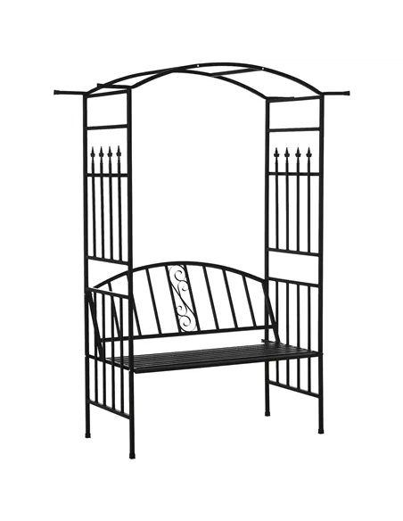 Outsunny Steel Frame Outdoor Garden Arch w/ 2-Seater Bench Black