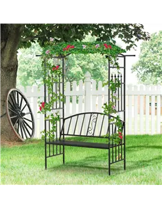 Outsunny Steel Frame Outdoor Garden Arch w/ 2-Seater Bench Black 2