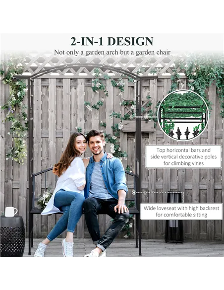Outsunny Steel Frame Outdoor Garden Arch w/ 2-Seater Bench Black