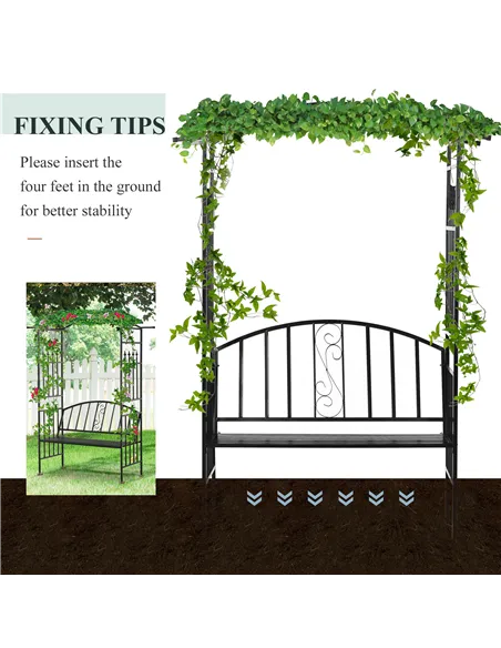 Outsunny Steel Frame Outdoor Garden Arch w/ 2-Seater Bench Black