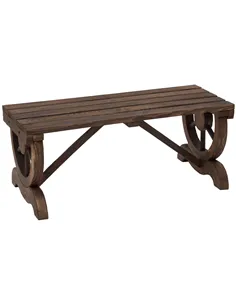 Outsunny Garden Rustic Wooden Bench Wheel-Shaped Legs Slatted Seat Stable Reinforced Structure Outdoor Patio Garden 2-Person Ben