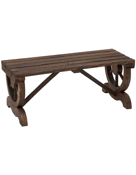 Outsunny Garden Rustic Wooden Bench Wheel-Shaped Legs Slatted Seat Stable Reinforced Structure Outdoor Patio Garden 2-Person Ben