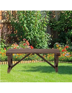 Outsunny Garden Rustic Wooden Bench Wheel-Shaped Legs Slatted Seat Stable Reinforced Structure Outdoor Patio Garden 2-Person Ben 2