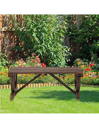 Outsunny Garden Rustic Wooden Bench Wheel-Shaped Legs Slatted Seat Stable Reinforced Structure Outdoor Patio Garden 2-Person Ben