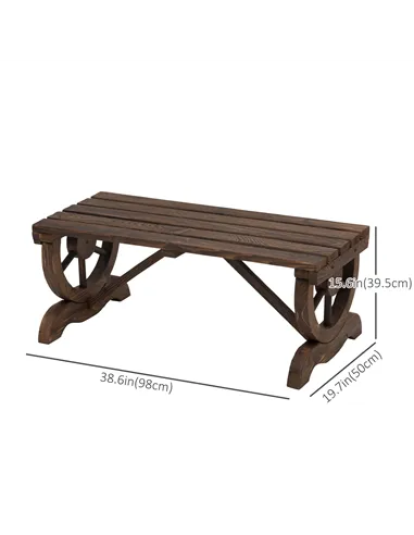 Outsunny Garden Rustic Wooden Bench Wheel-Shaped Legs Slatted Seat Stable Reinforced Structure Outdoor Patio Garden 2-Person Ben
