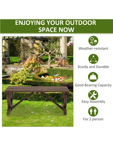 Outsunny Garden Rustic Wooden Bench Wheel-Shaped Legs Slatted Seat Stable Reinforced Structure Outdoor Patio Garden 2-Person Ben